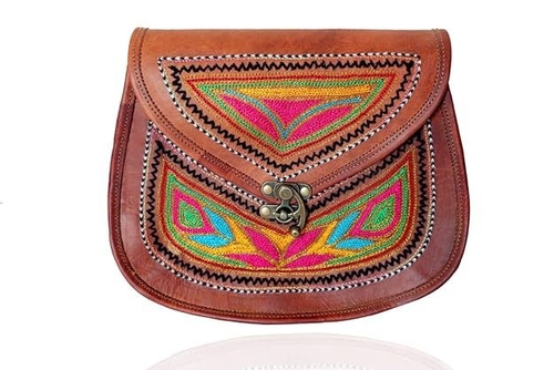 Leather Sling Bag With Traditional Multi-Color Embroidery