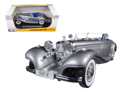1936 Mercedes 500K Special Roadster Grey 1/18 Diecast Model Car by