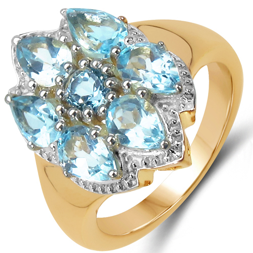 14K Yellow Gold Plated 3.66 Carat Genuine Blue Topaz .925 Sterling