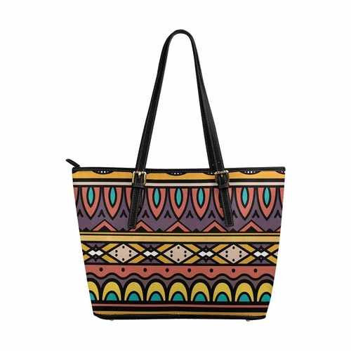 Large Leather Tote Shoulder Bag - Bohemian Multicolor Illustration