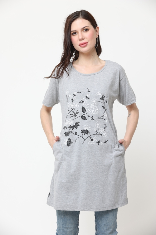 Women'S Round Neck Cotton Printed Long Tshirt (Size-Xl) (Color-Light