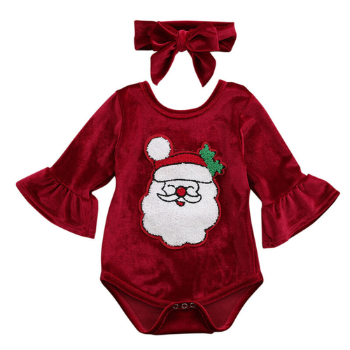 Newborn Baby Girls Rompers 0 24M Santa Print Long