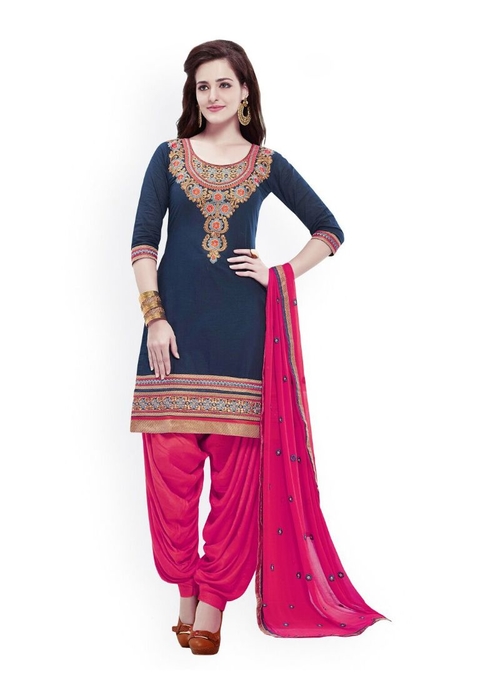 Generic Women's Cotton Salwar Material (Blue and