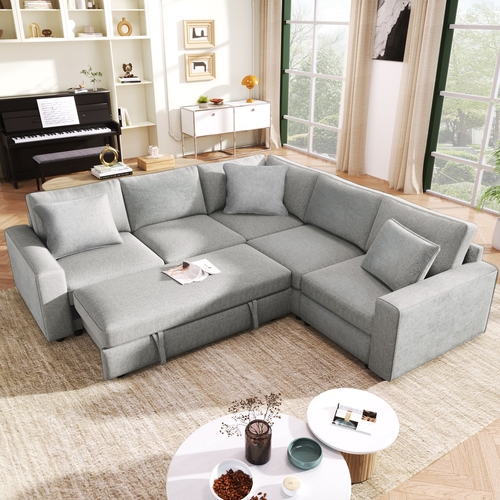 4-Seat L-shaped Modular Sofa with Thick Backrest and Seat Cushions,