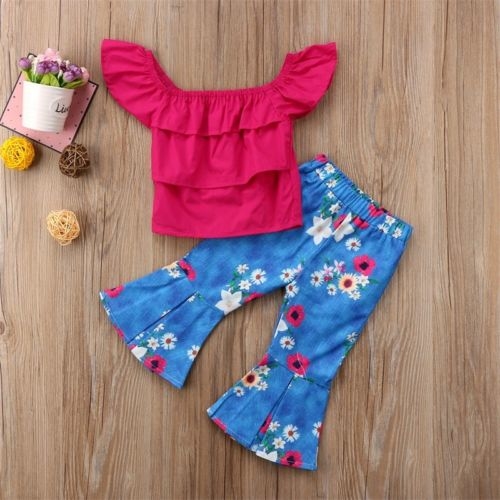 2Pcs Toddler Baby Kids Girl Clothes Off Shoulder