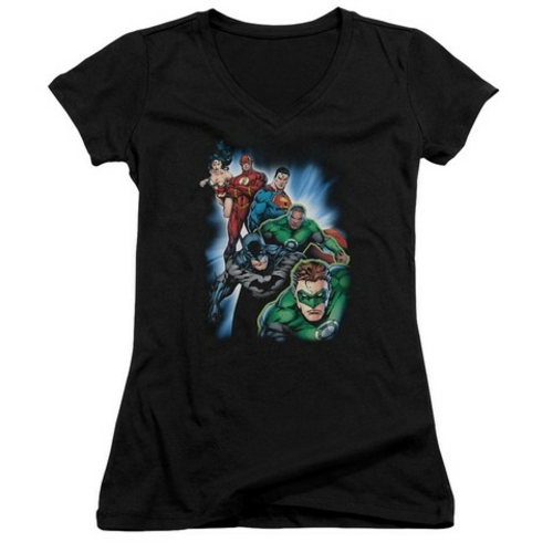 Trevco Jla-Heroes Unite Junior V-Neck Tee, Black - 2X