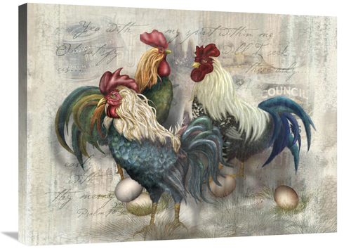 Global Gallery GCS-121127-2432-142 24 x 32 in. Rooster Trio Art Print 