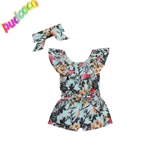 Newborn Baby Girls Floral Short Sleeve Romper