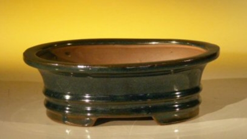 Dark Green Ceramic Bonsai Pot - Oval8.0" x 6.0" x 2.5"