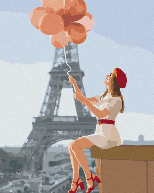 Paint by Numbers - EIFFEL TOWER AND WOMAN WITH RED BALLOONS