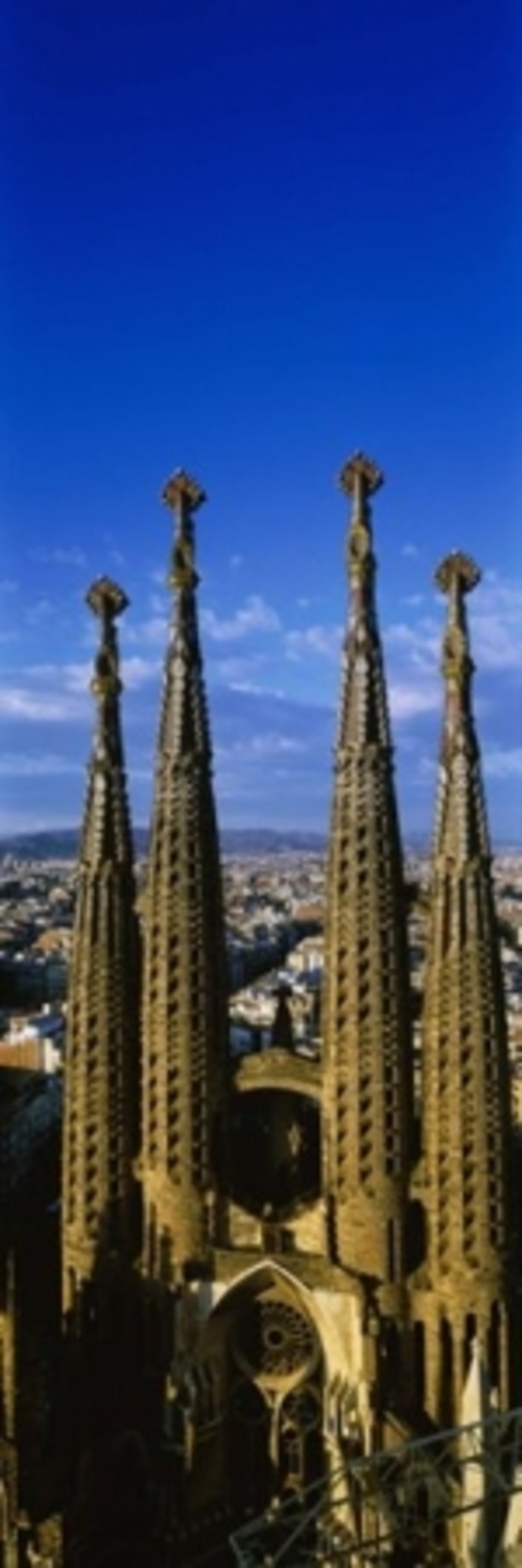 High Section View Of Towers Of A Basilica  Sagrada Familia  Barcelona 