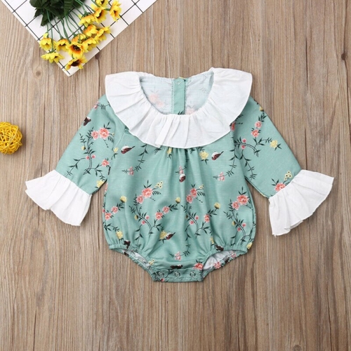 Newborn Kids Baby Girl Lace Long Sleeve Romper