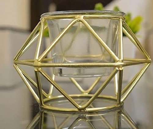 Diamond Shape Tealight Candle Holder with Candle Tea Light Glass