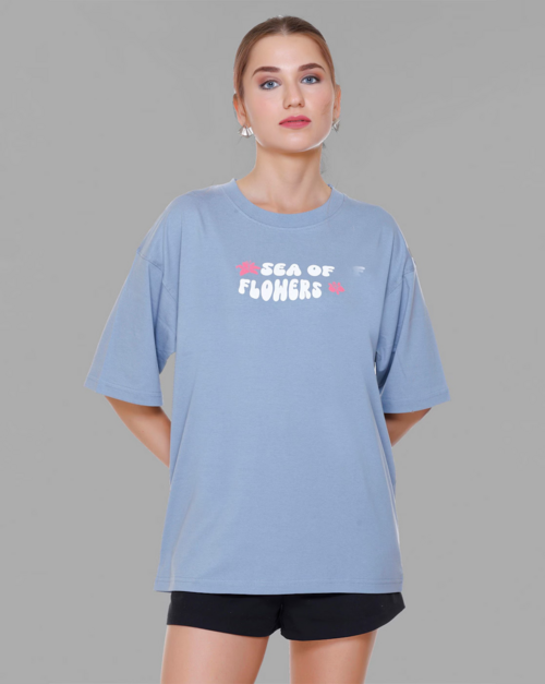 Women Typographic Print Loose Fit Round-Neck T-Shirt (SIZE-M)