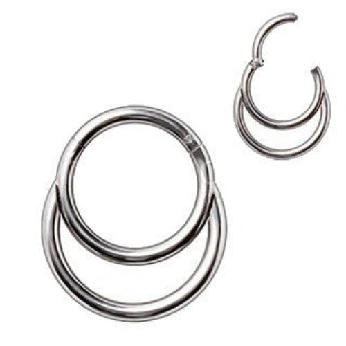 316L Stainless Steel Double Ring Seamless Clicker Ring / Septum