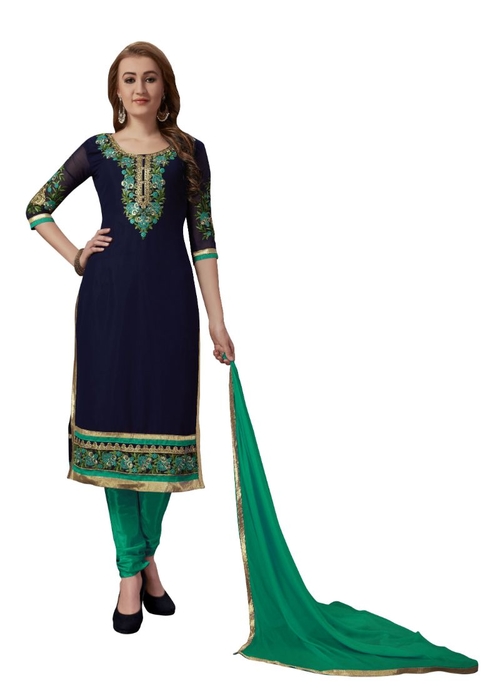 Generic Women's Georgette Salwar Material (Navy