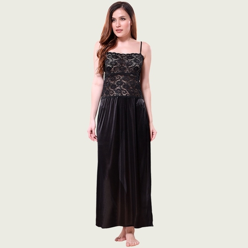 Black Satin Lace Nighty (SIZE-L)