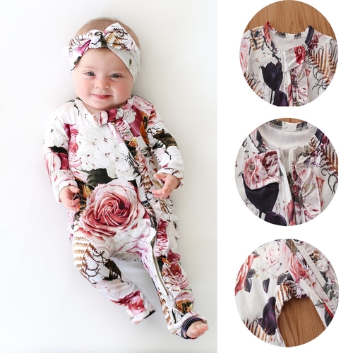 Newborn Baby Girl Boys Rompers Flowers Print