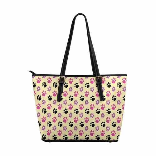 Large Leather Tote Shoulder Bag - Tri-color Paws Yellow Tote