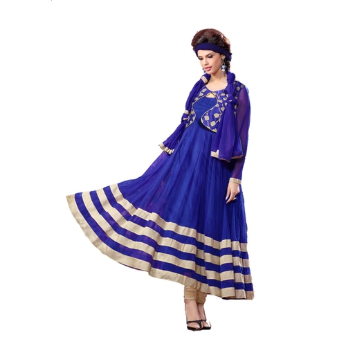 Brasso Net Fabric Blue Color Long gown