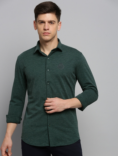 Men Regular Fit Washed Casual Shirt Green Size M