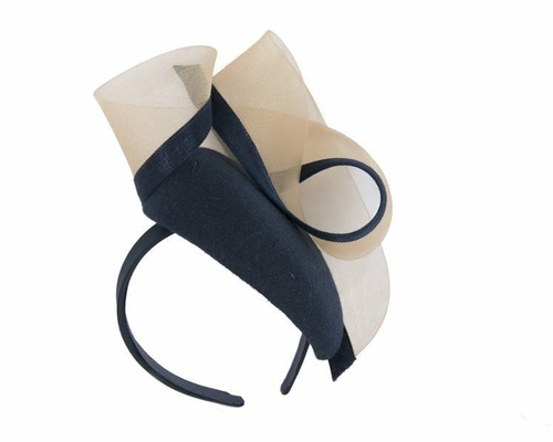 Navy & nude pillbox winter racing fascinator