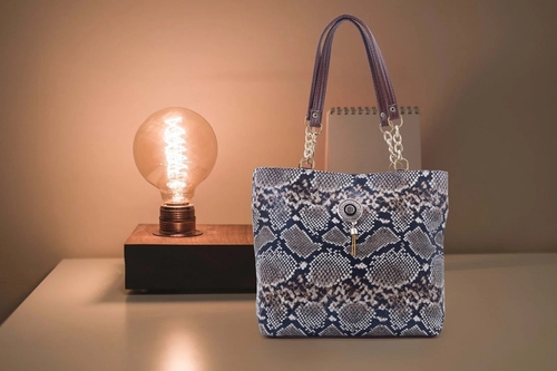 Grey/beige Snake Effect Leather South Kensington Denee Tote