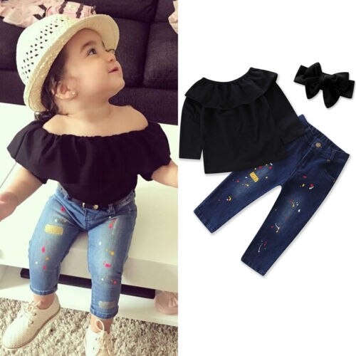 3x Toddler Kid Girls Long Sleeve Off Shoulders