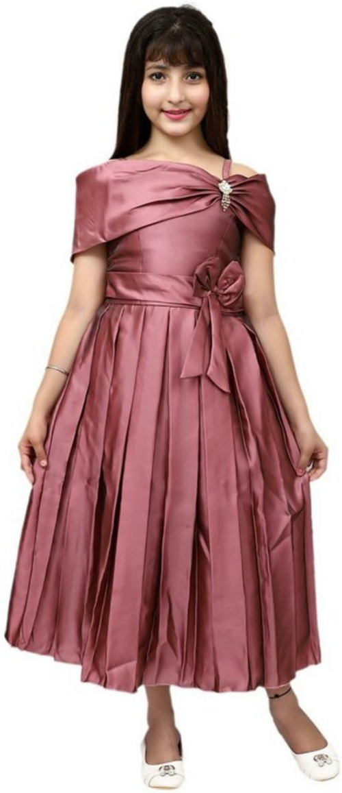 Garments Girls BLUE Self Design Silk Blend Dress (Size-13-14YEAR)