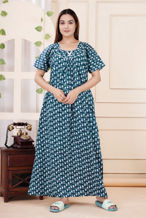 Cotton Ladies Nighty Half Sleeves Fancy Night Nighties Gown Maxi for