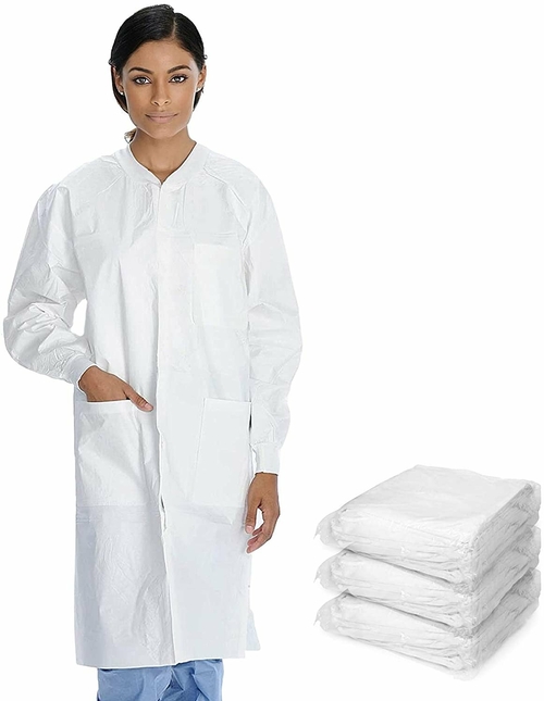 White Disposable Lab Coat. Pack of 100 Splash Proof Disposable Gowns