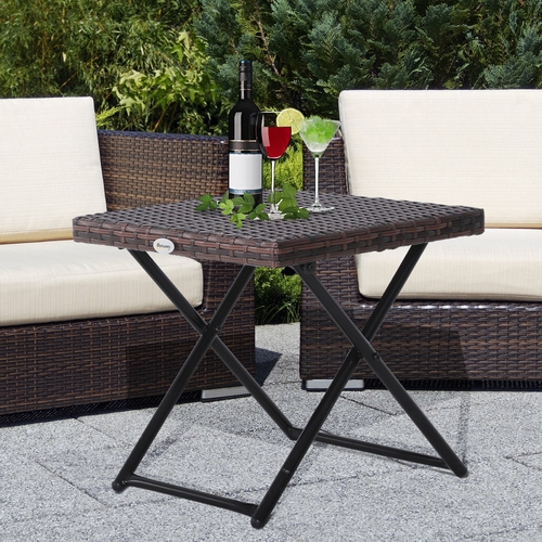 Outsunny Folding Square Rattan Coffee Table Bistro Garden Steel