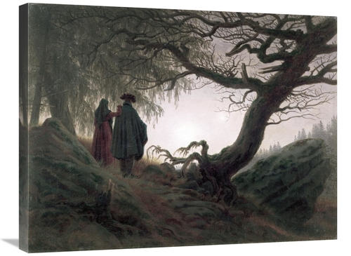 30 in. Man & Woman Contemplating The Moon Art Print - Caspar David Fri
