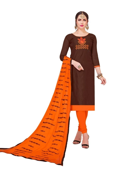 Generic Women's Modal Silk Salwar Material (Brown,