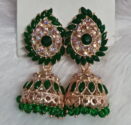 Women's TRADITIONAL WEDDING DESIGN KUNDAN STONE WORK JHUMKA Color Dark