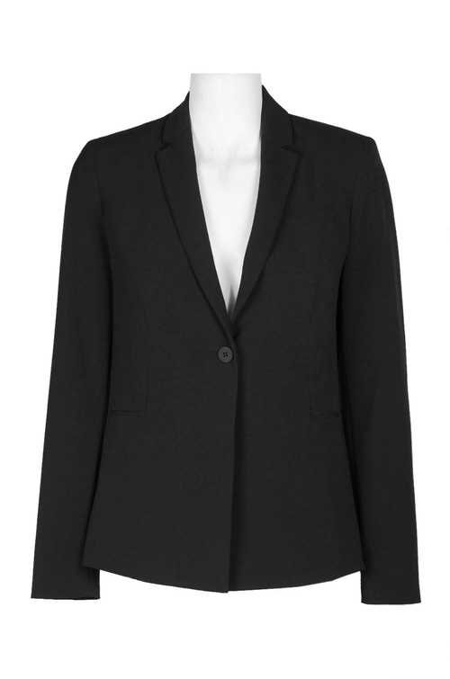 T Tahari Notched Collar One Button Long Sleeve Solid Crepe Jacket