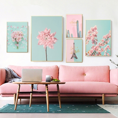 Peach Cherry Blossom Flower Nordic Canvas