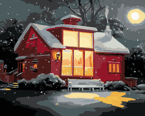 Zuty - Paint by Numbers - RED HOUSE WITH BIG WINDOWS IN WINTER (D.