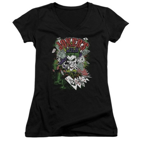 Trevco Batman-Jokers Wild - Junior V-Neck Tee - Black- Extra Large