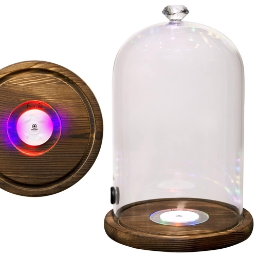 Smoking Gun Accessory LED lights Glass Dome 9  x 5.7  Lid Wooden Base 