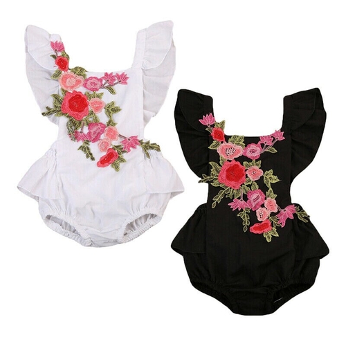 Newborn Infant Baby Girl Flower Bodysuits Ruffles