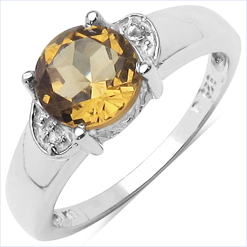 1.21 Carat Genuine Citrine & White Topaz .925 Sterling Silver Ring