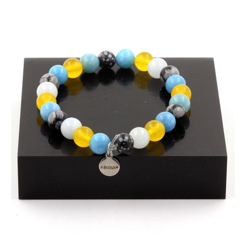 Snowflake Obsidian + Yellow Agate + Aquamarine + Blue Chalcedony