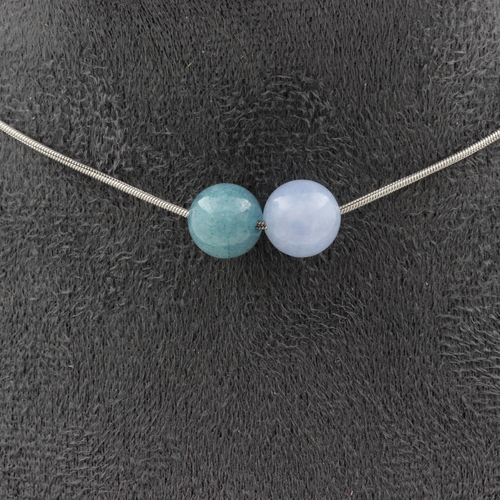 Aquamarine 2 beads 8 mm necklace.