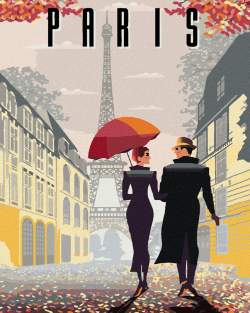 Paint by Numbers - COUPLE WITH UMBRELLA AND EIFFEL TOWER