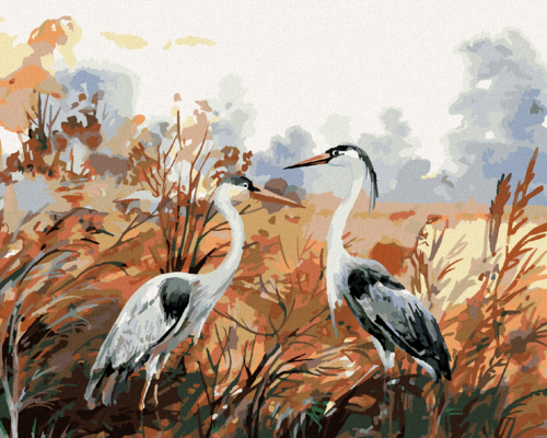 Paint by Numbers - AUTUMN LANDSCAPE WITH CRANES