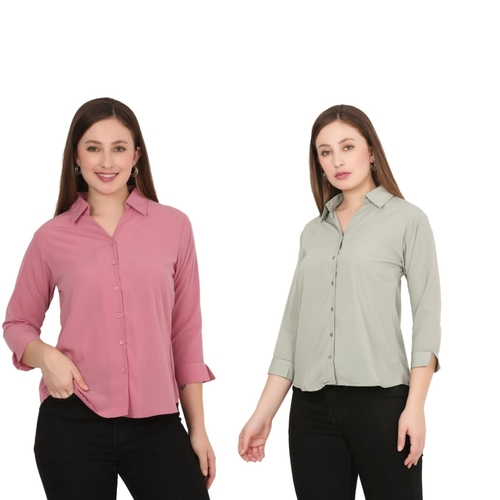 Womens Solid Formal Shirt PACK OF 2 PINK AND GREEN  S