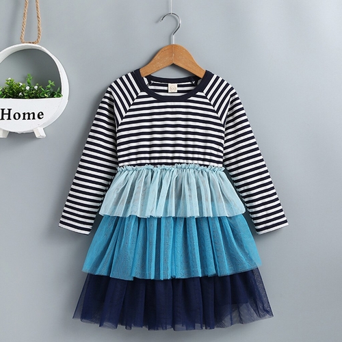 Toddler Baby Kids Girls Stripe Print Tulle Tiered