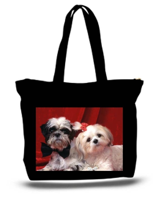 2 Cute Shih Tzu Large Tote Grocery & Stuff Bag