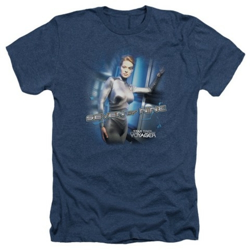 Trevco Star Trek-Seven Of Nine - Adult Heather Tee - Navy- Extra Large